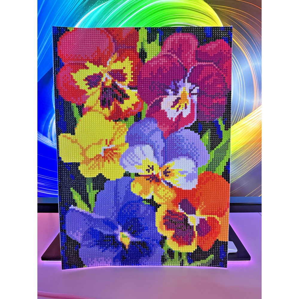 Diamond Painting Finished Completed 3D Wall Art Flowers Pansy Violet ~9x13 - Picture 2 of 4